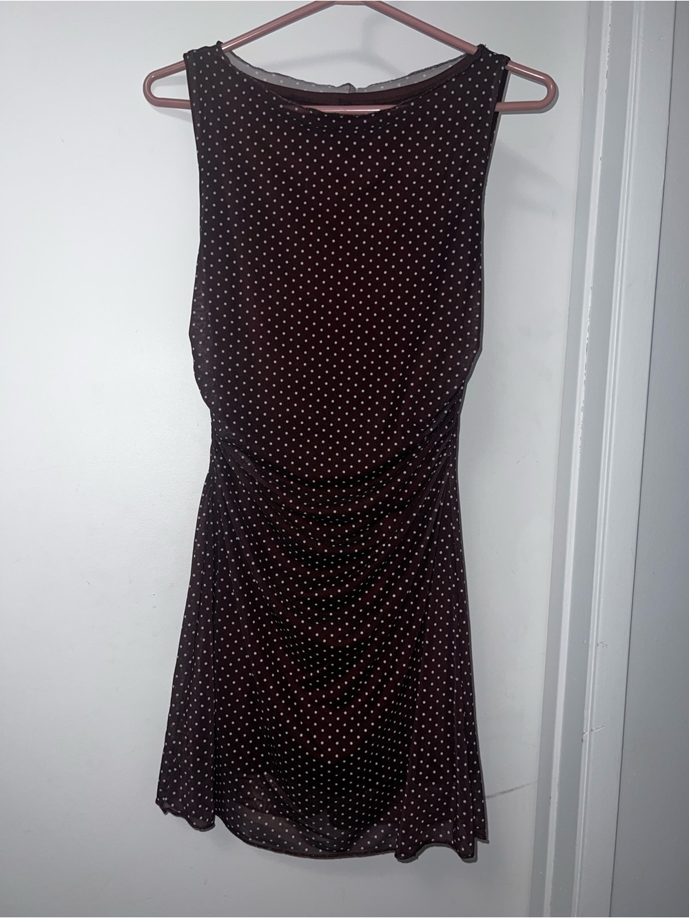 21 Saints Sleeveless Brown Polka Dot Mini Dress